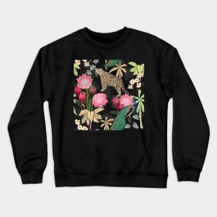 Tiger and peacock with tropical flowers Crewneck Sweatshirt